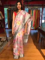 Pink Printed Banarasi Silk Saree - Image 3