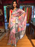 Pink Printed Banarasi Silk Saree - Image 4