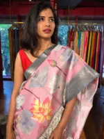 Pink Printed Banarasi Silk Saree - Image 5