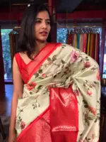 Pista Green Printed Banarasi Silk Saree