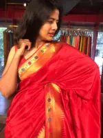 Red Banarasi Silk Saree with Beautiful Paithani Border