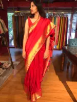 Red Banarasi Silk Saree with Beautiful Paithani Border - Image 4