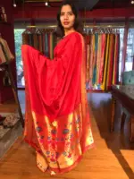 Red Banarasi Silk Saree with Beautiful Paithani Border - Image 7