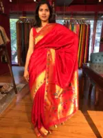 Red Banarasi Silk Saree with Beautiful Paithani Border - Image 8
