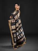 Black Tissue Silk Saree with Beautiful Gold Zari Weaves - Image 7