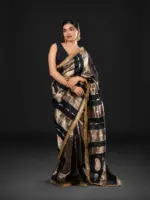Black Tissue Silk Saree with Beautiful Gold Zari Weaves - Image 5