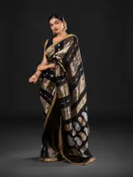 Black Tissue Silk Saree with Beautiful Gold Zari Weaves - Image 4