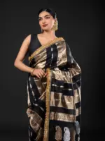 Black Tissue Silk Saree with Beautiful Gold Zari Weaves - Image 3
