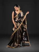 Black Tissue Silk Saree with Beautiful Gold Zari Weaves