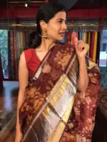 Maroon Organza Silk Saree with Kanchi Zari Border - Image 3