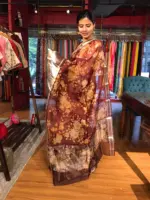 Maroon Organza Silk Saree with Kanchi Zari Border - Image 5