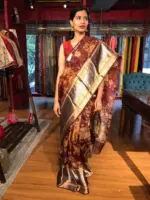 Maroon Organza Silk Saree with Kanchi Zari Border - Image 4