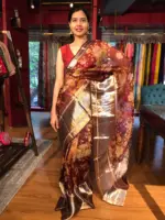 Maroon Organza Silk Saree with Kanchi Zari Border - Image 6