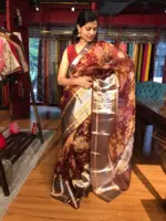 Maroon Organza Silk Saree with Kanchi Zari Border - Image 7
