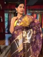 Dark Purple Organza Silk Saree with Kanchi Zari Border