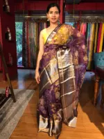 Dark Purple Organza Silk Saree with Kanchi Zari Border - Image 7