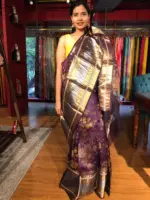Dark Purple Organza Silk Saree with Kanchi Zari Border - Image 9