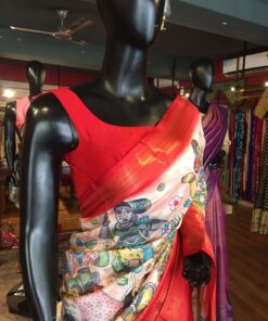 Ivory Banarasi Dupion Silk Saree highlighted with Kalamkari Prints and Silk Border