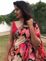 Multicolor Printed Crepe with Beautiful Embroidery