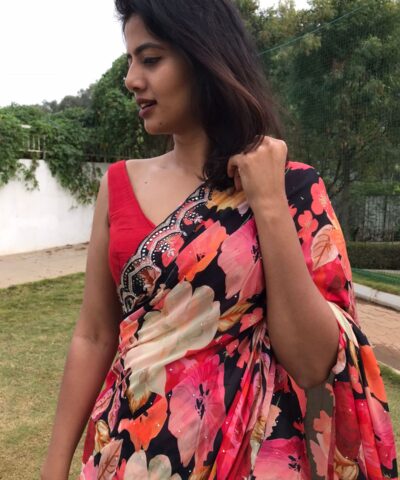 Multicolor Printed Crepe with Beautiful Embroidery