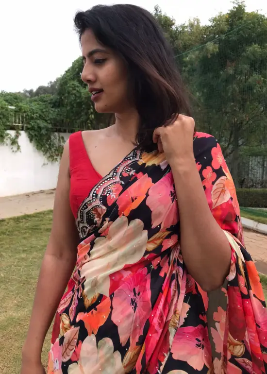 Multicolor Printed Crepe with Beautiful Embroidery
