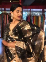 Black Tissue Silk Saree with Beautiful Gold Zari Weaves