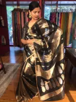 Black Tissue Silk Saree with Beautiful Gold Zari Weaves - Image 4