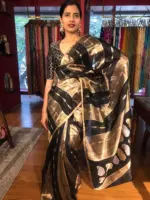 Black Tissue Silk Saree with Beautiful Gold Zari Weaves - Image 5