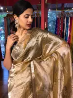 Yellow Printed Tissue Silk Saree