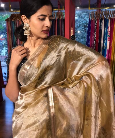 Yellow Printed Tissue Silk Saree