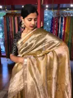 Yellow Printed Tissue Silk Saree - Image 2