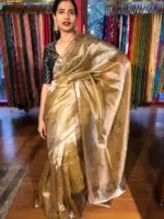 Yellow Printed Tissue Silk Saree - Image 3