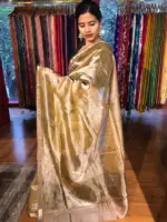 Yellow Printed Tissue Silk Saree - Image 5