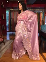 Lilac Crushed Tissue Silk Saree with Beautiful Embroidery - Image 4