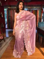 Lilac Crushed Tissue Silk Saree with Beautiful Embroidery - Image 3