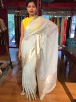 Powder Blue Georgette Saree highlighted with Zari Border - Image 3