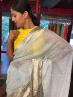 Powder Blue Georgette Saree highlighted with Zari Border - Image 2