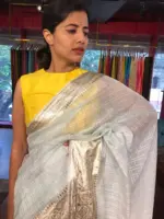 Powder Blue Georgette Saree highlighted with Zari Border - Image 5