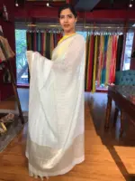 Powder Blue Georgette Saree highlighted with Zari Border - Image 4