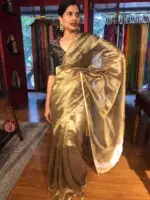 Metallic Gold Pure Tissue Silk Saree - Image 2