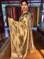 Metallic Gold Pure Tissue Silk Saree - Image 4