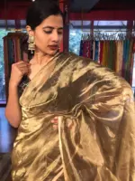 Metallic Gold Pure Tissue Silk Saree - Image 3