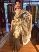 Metallic Gold Pure Tissue Silk Saree - Image 5