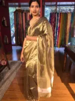Metallic Gold Pure Tissue Silk Saree - Image 7