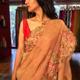 Dusty pink Crushed Tissue Silk Saree with Cutwork Embroidery