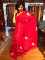Red Embroidered Dola Silk Saree - Image 2