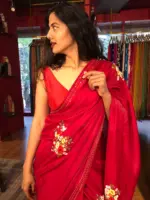 Red Embroidered Dola Silk Saree