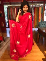 Red Embroidered Dola Silk Saree - Image 5
