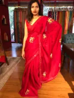 Red Embroidered Dola Silk Saree - Image 3