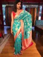 Teal Banarasi Georgette Saree with zari border - Image 2
